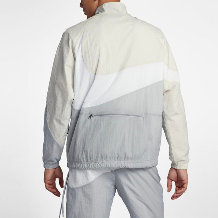 Nike Logo Colorblock Half Zipper Stand Collar Jacket Creamy White AJ2696-012