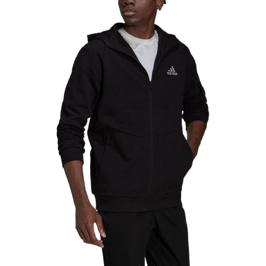 Men's adidas Zipper Logo Solid Color Hooded Jacket Japanese Version Black HE1811