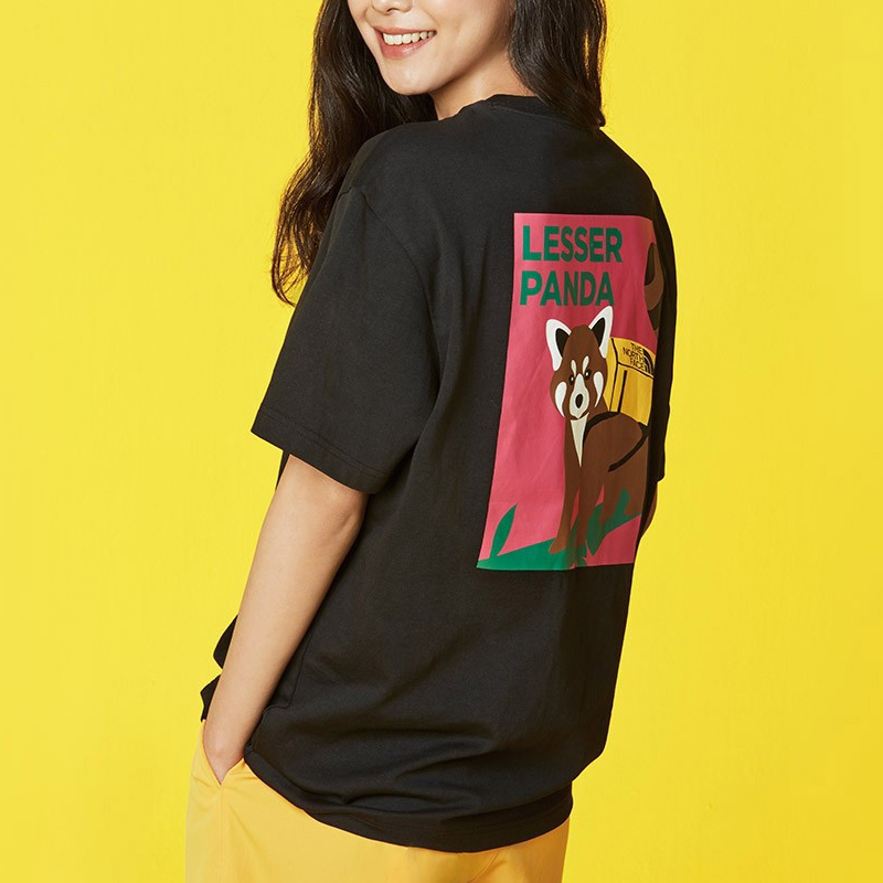 THE NORTH FACE Cartoon Panda Small Logo Short Sleeve Couple Style Black NT7UL12N