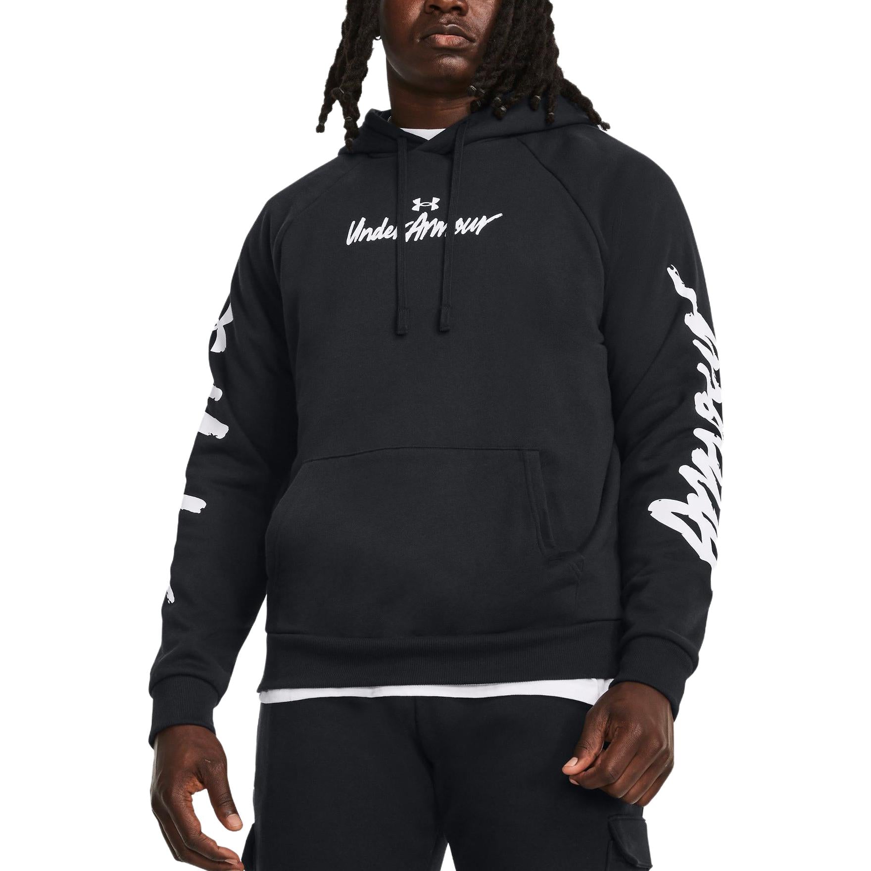 Under Armour Rival Fleece Graphic Hoodie 'Black White' 1379760-001