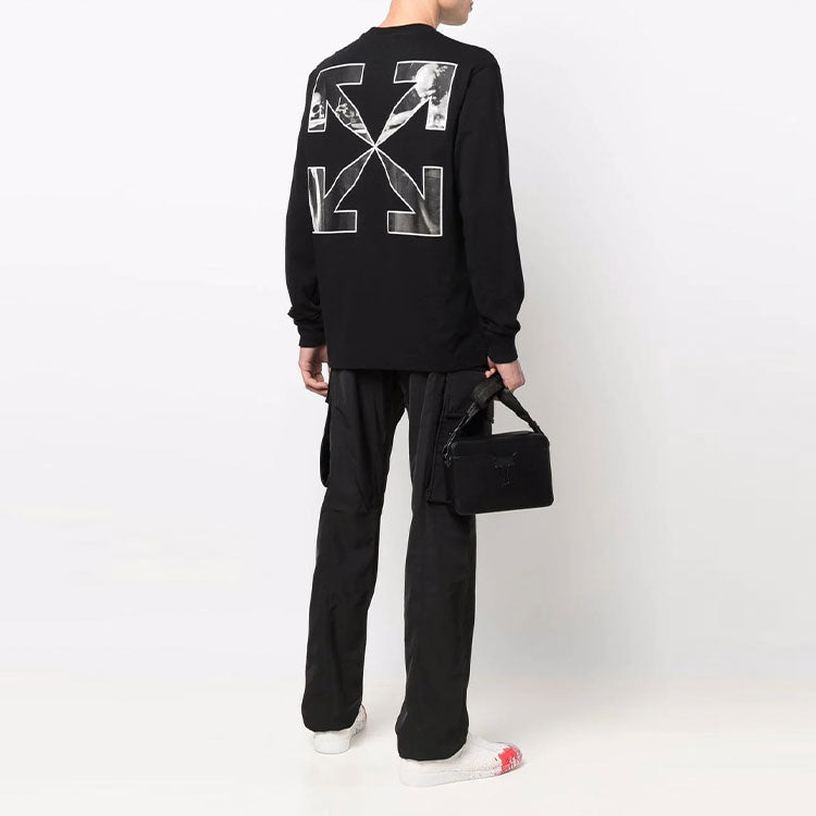 Men's Off-White SS22 Caravaggio Arrow Alphabet Long Sleeves Loose Fit Black T-Shirt OMAB064C99JER0031001