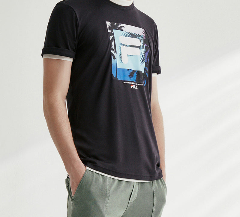 FILA Subject Printing Short Sleeve Navy Blue F11M028139F-NV