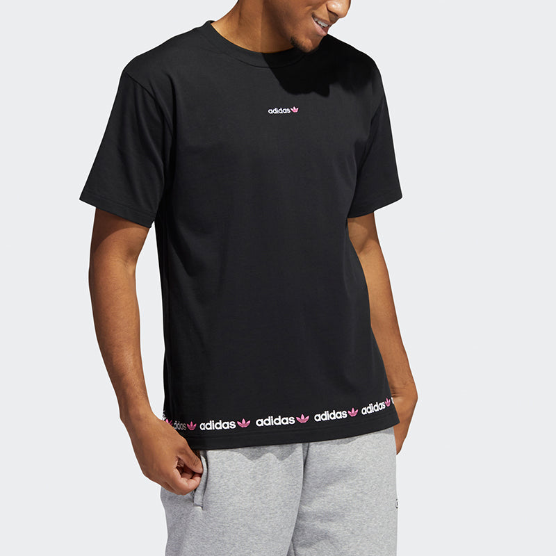 adidas originals Linear Repeat Logo Sports Round Neck Short Sleeve Black GN7126