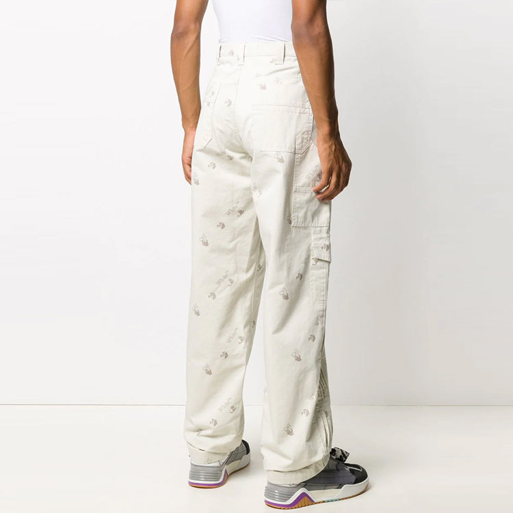 Men's Off-White Geometry Pattern Buckle Casual Long Pants/Trousers Loose Fit White OMCA156F20FAB0010310
