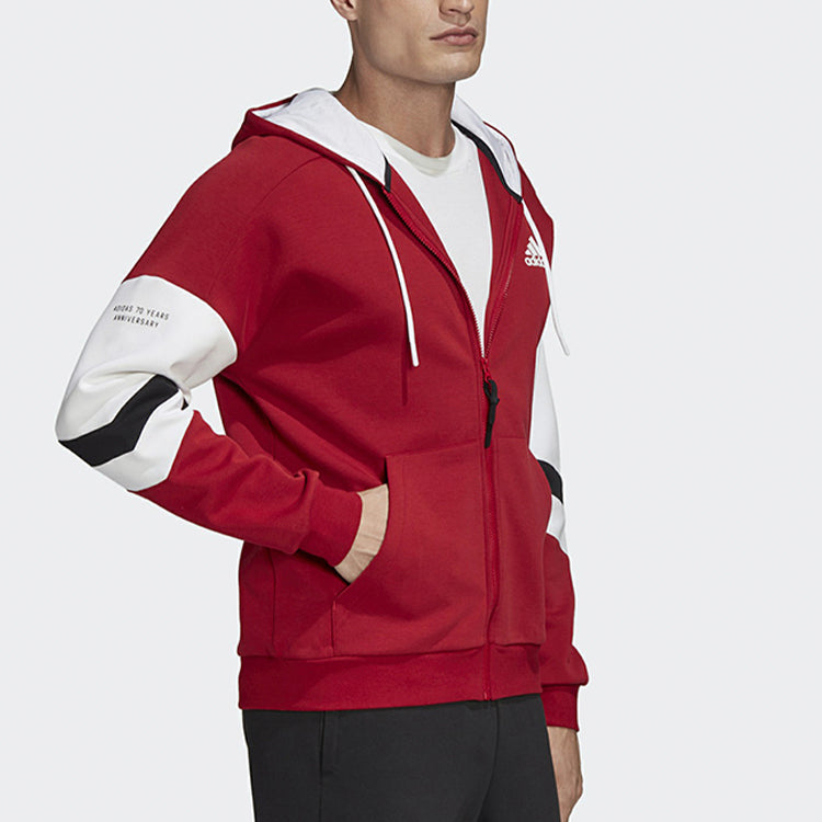 adidas Colorblock Casual Sports Hooded Jacket Red FS8967