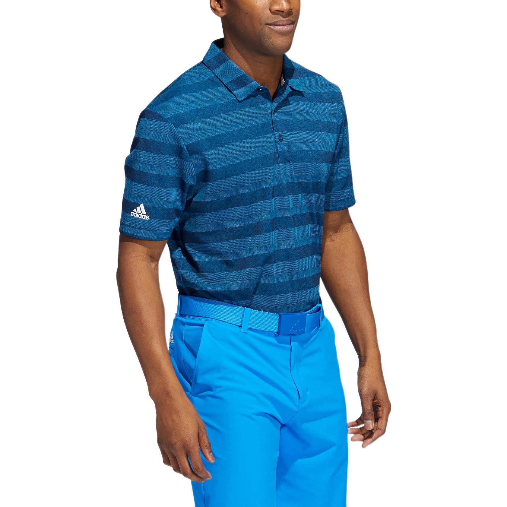 Men's adidas SS22 Stripe Logo Printing Short Sleeve Blue Polo Shirt H56792