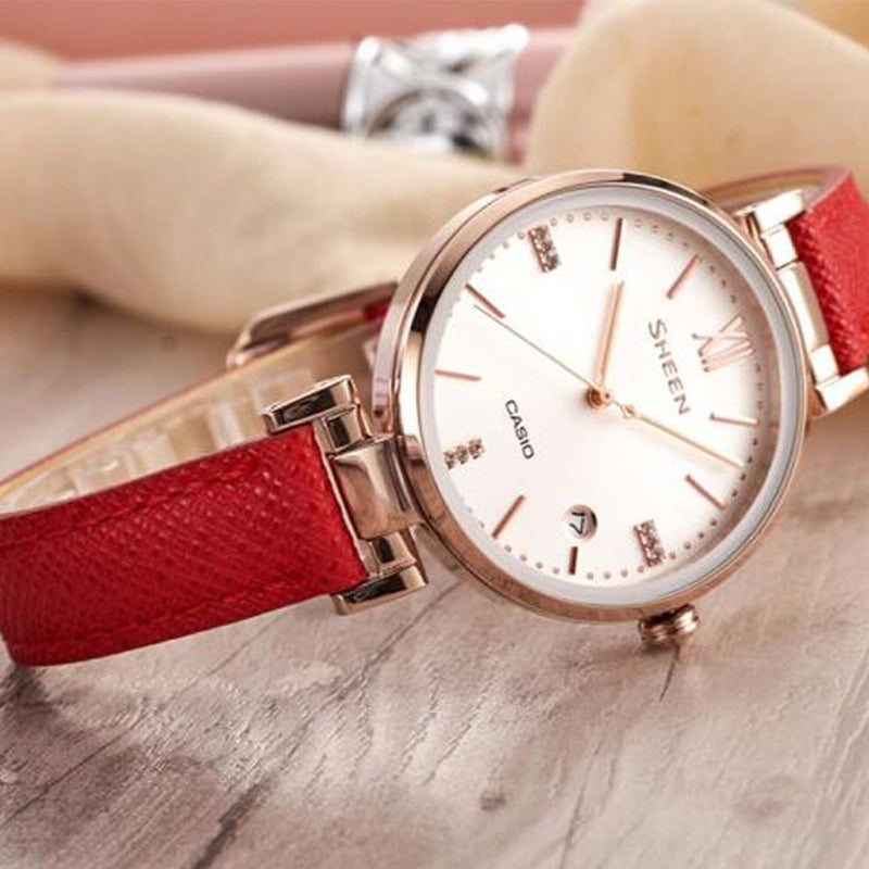 CASIO Waterproof SHEEN Quartz Sapphire Crystal Red Analog SHE-4053CGL-7AUPR