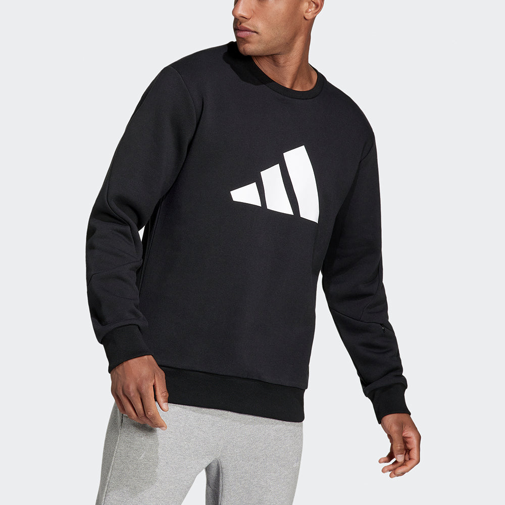 Men's adidas Fi Wtr Crew Large Logo Printing Sports Round Neck Pullover Black H46507