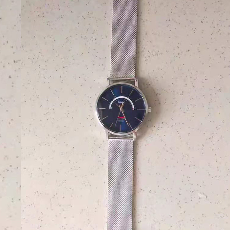 Men's CASIO Dress Series waterproof quartz Watch 43mm Silver Stainless Steel Strap Mens Blue Analog MTP-B105M-2AV