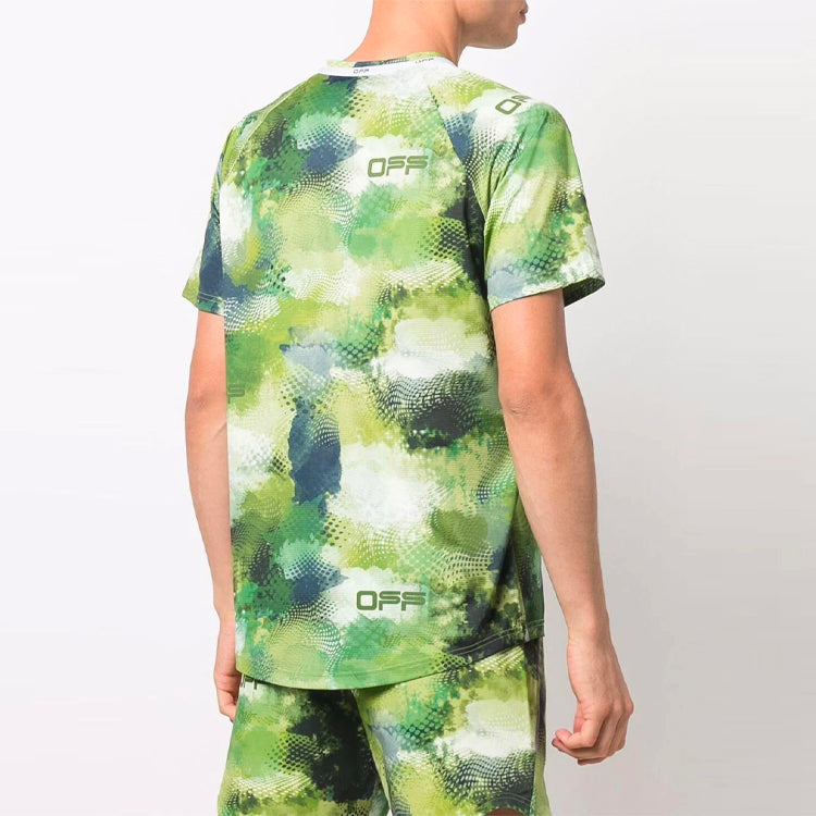 Off-White SS21 Alphabet Printing Tie Dye Short Sleeve Loose Fit Green OMVA021I21FAB0028400