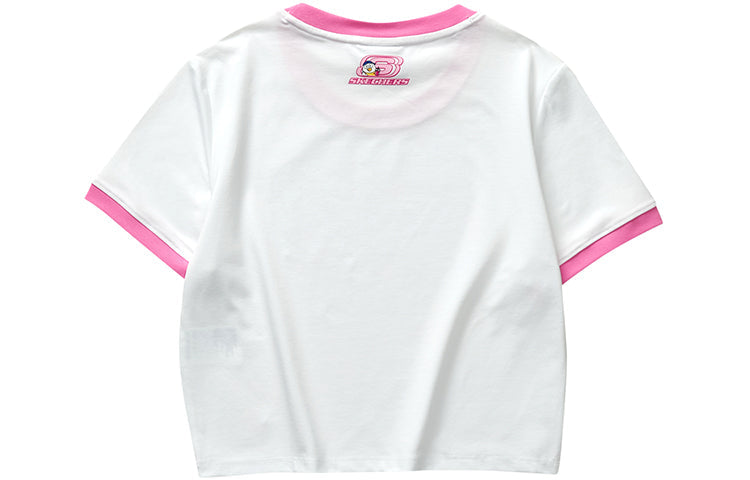 (WMNS) Skechers Letter Printed T-Shirt 'White Pink Blue' L223W152