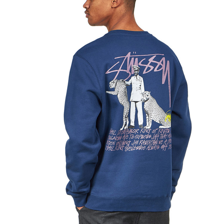 Men's Stussy Emperor Back logo Round Neck Navy Blue 1914474NAVY