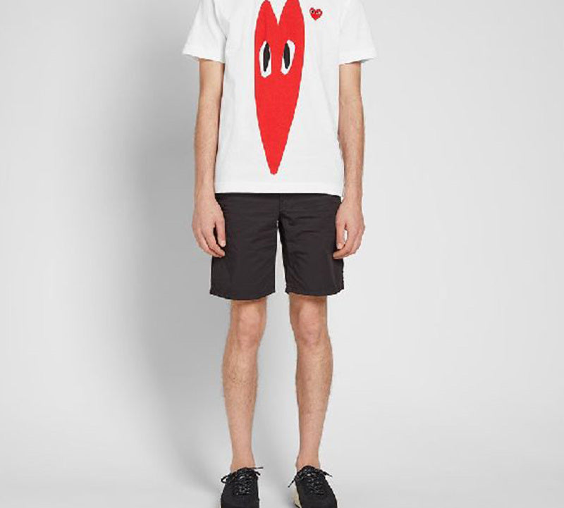 COMME des GARCONS PLAY Long Heart Printing Short Sleeve 'White Red' AZ-T224-051-1
