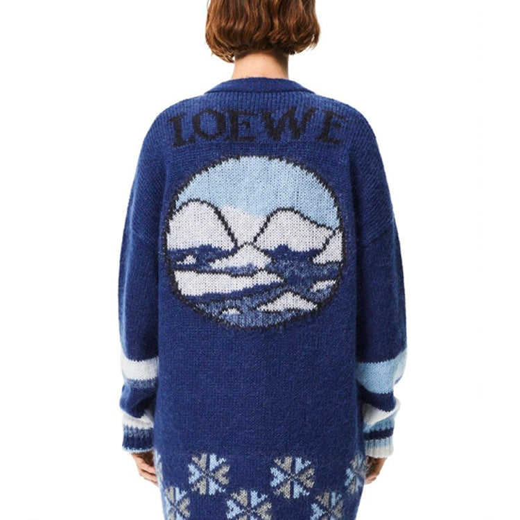 (WMNS) LOEWE SS21 Large Multi-Color Cardigan Navy Blue S359330XBR-5095