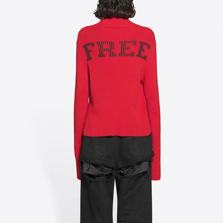 Balenciaga Ribbed Printed FREE Turtleneck Sweater 'Red' 662722T32106167