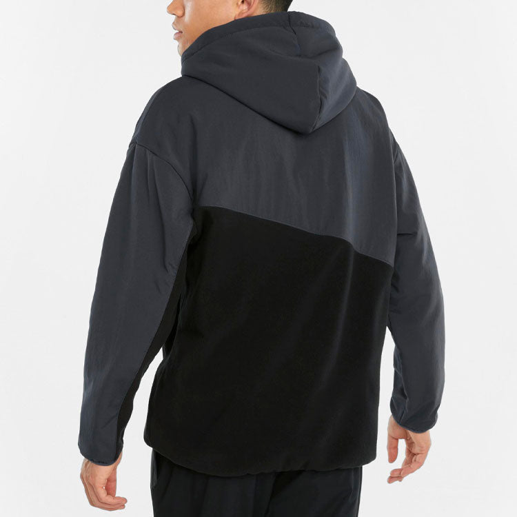 PUMA Fleece Lined Casual Drawstring hooded Splicing Pullover Black 533086-01