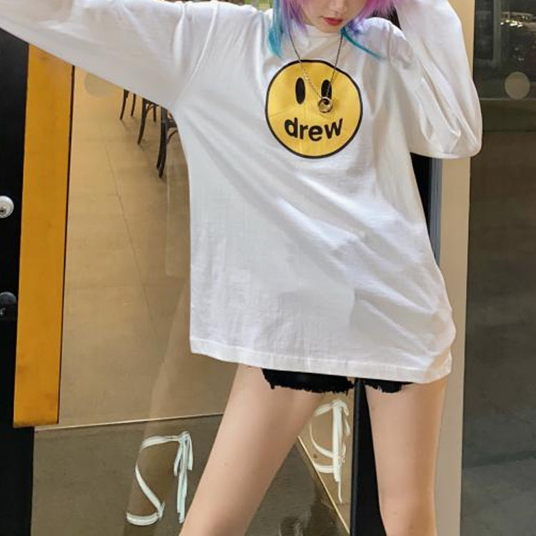 Drew House Mascot Loose Smiling Face Round Neck Long Sleeves Unisex White DR1083