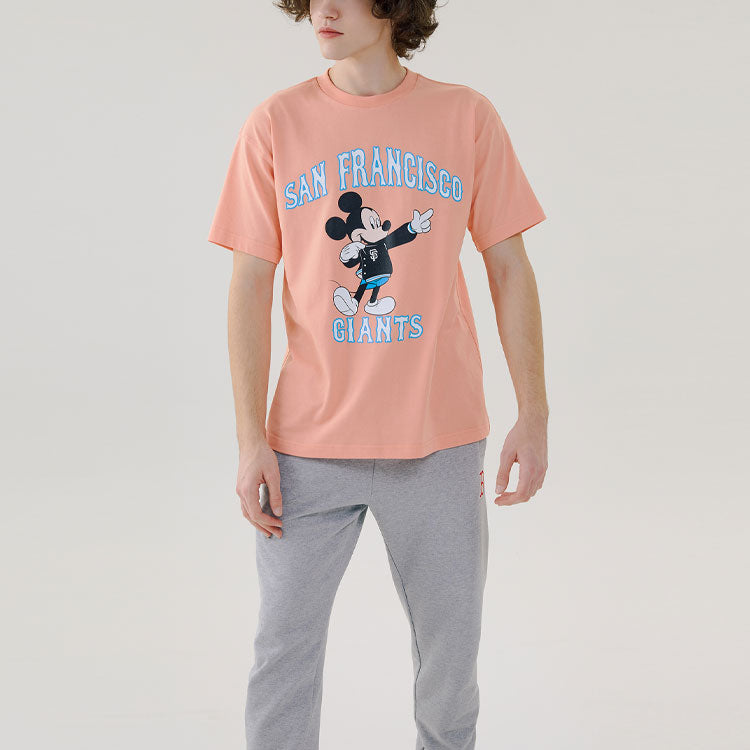 MLB  Disney Mickey Crossover New York Yankees Basic Printing Round Neck Short Sleeve Unisex Pink 31TSK3031-14O