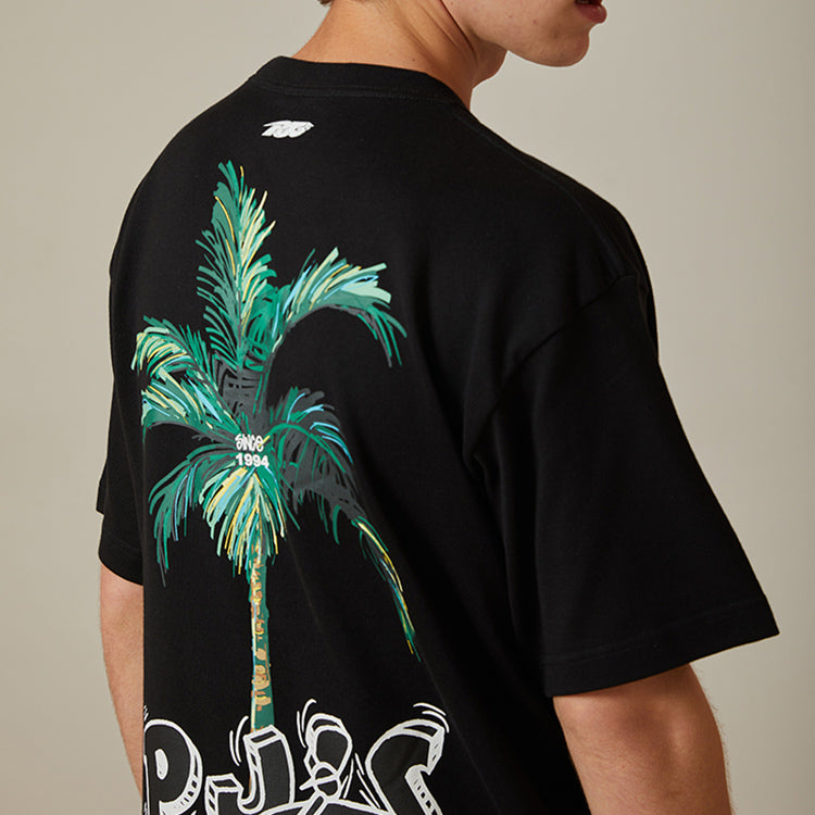 PJs Vigor Surf Graffiti Large Pattern Printing Short Sleeve Unisex Black 20SSTS10233-P