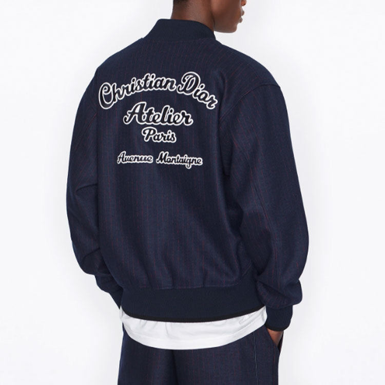 Men's DIOR SS22 Logo Printing Stripe Long Sleeves Jacket Autumn Blue 213J431A0738-C583