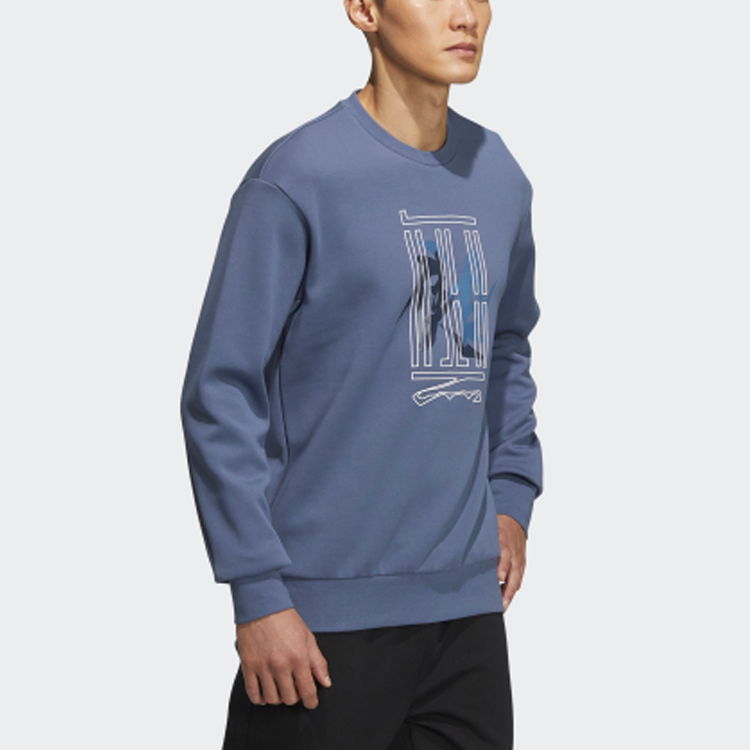 Men's adidas Wj Swt Logo Martial Arts Series Word Printing Sports Round Neck Pullover Blue HE5163