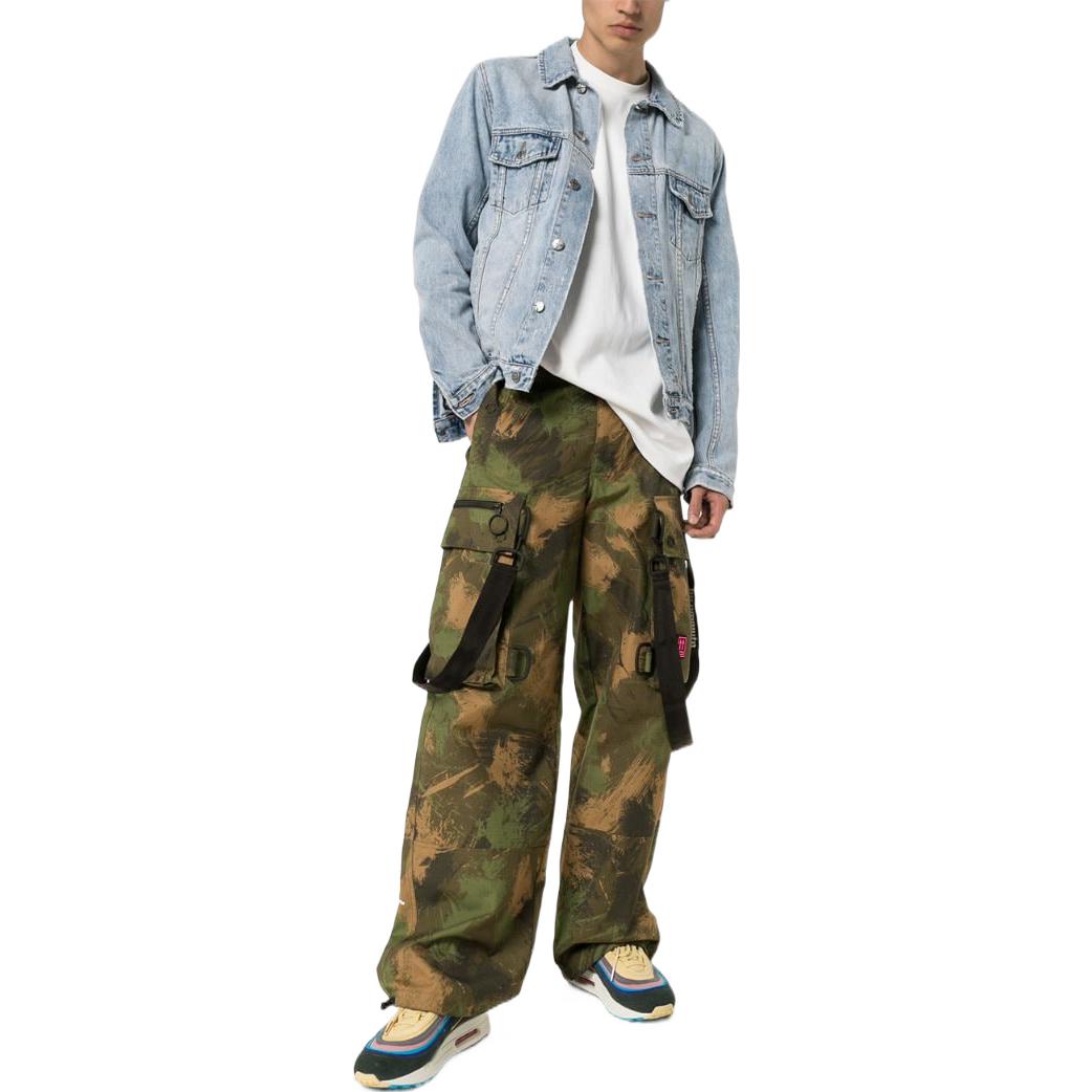 Men's Off-White SS22 Pattern Printing Cargo Casual Pants/Trousers Loose Fit Green OMCF009E19A660189901