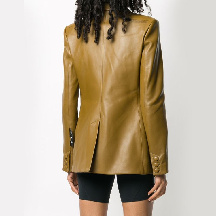 (WMNS) Off-White Double Breasted Peaked Labels Blazer OWJA036E20LEA0016363