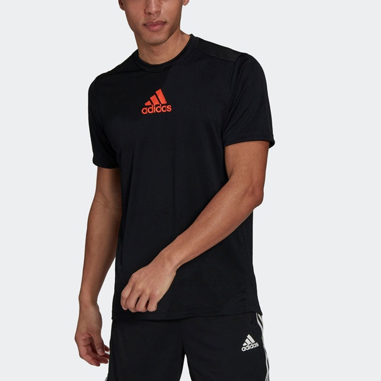 Men's adidas Solid Color Alphabet Logo Printing Pullover Sports Short Sleeve Black T-Shirt GM2145