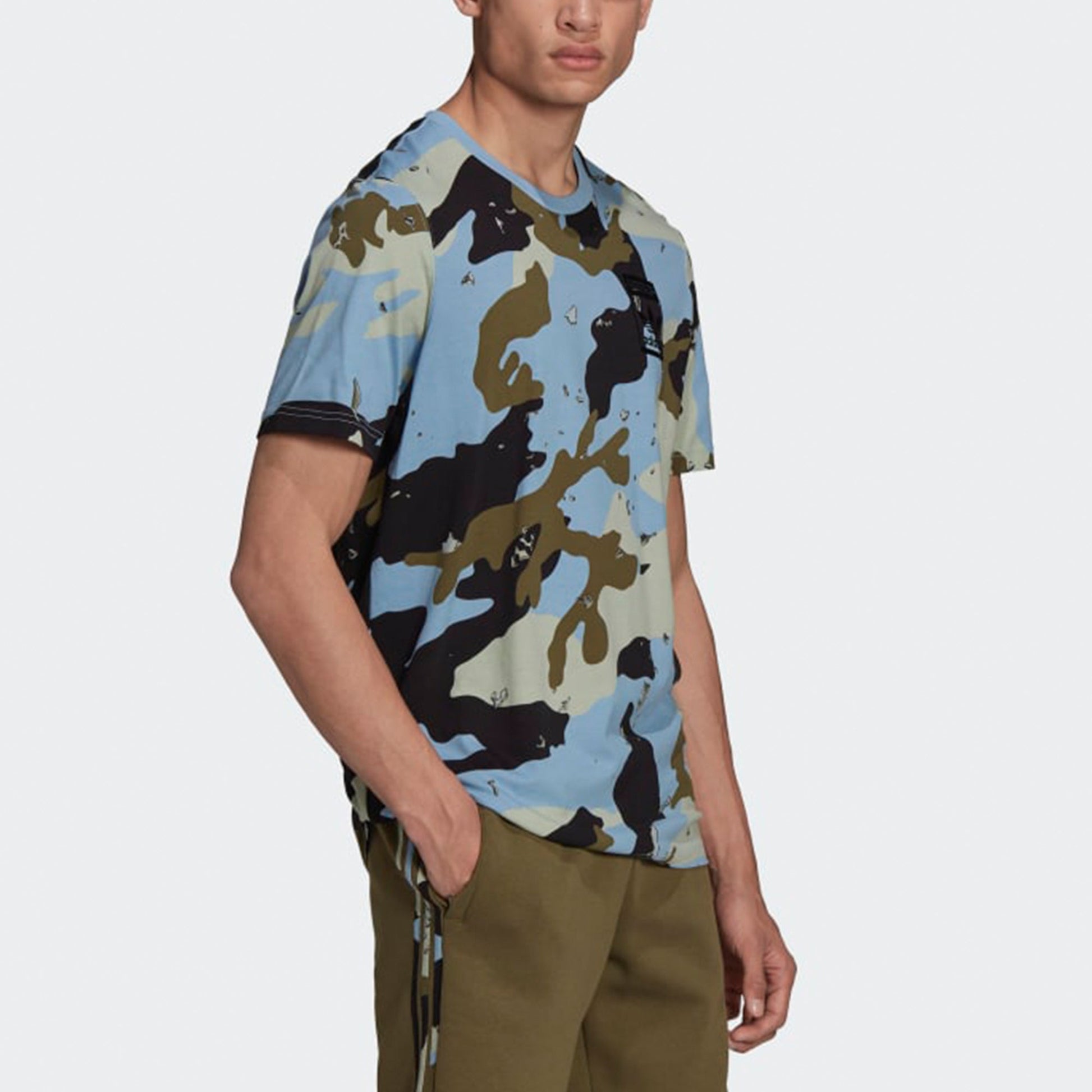 adidas originals Camo Aop Tee Camouflage Casual Sports Round Neck Short Sleeve Blue H13494