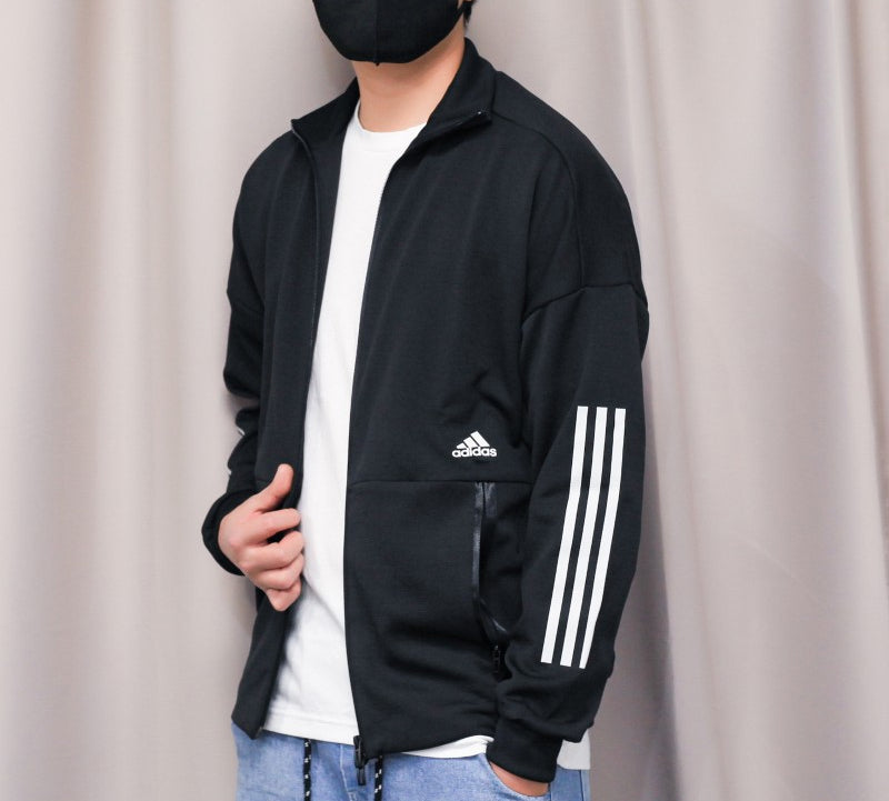 adidas Plaid Knitted Casual Jacket Men Black FM5322