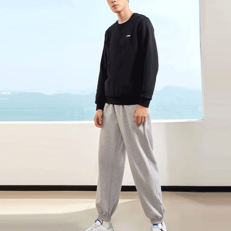 Li-Ning Training Series Solid Color Fleece Lined Stay Warm Round Neck Pullover 'Black' AWDRF59-4