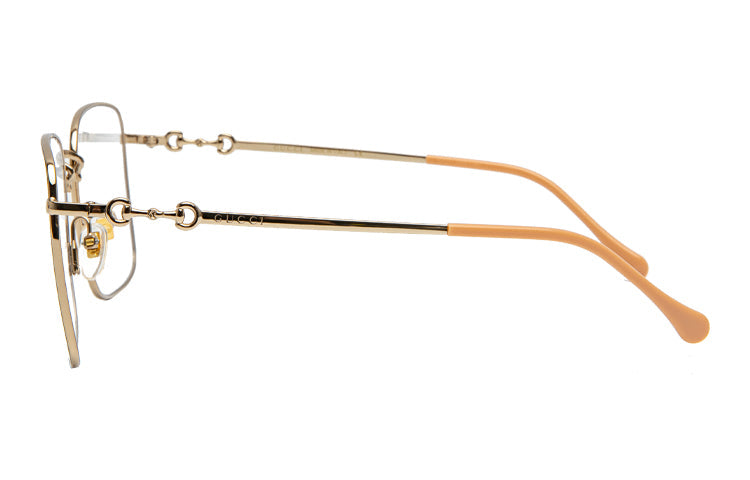 Gucci Metallic Horsebit Retro Minimalistic Frame Pink Lens Gold Color Square Unisex GG0951O-001