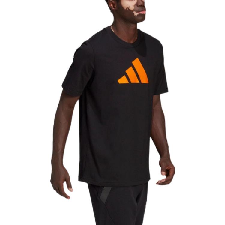 Men's adidas Geometry Logo Printing Round Neck Pullover Short Sleeve Japanese Version Black T-Shirt HF4757