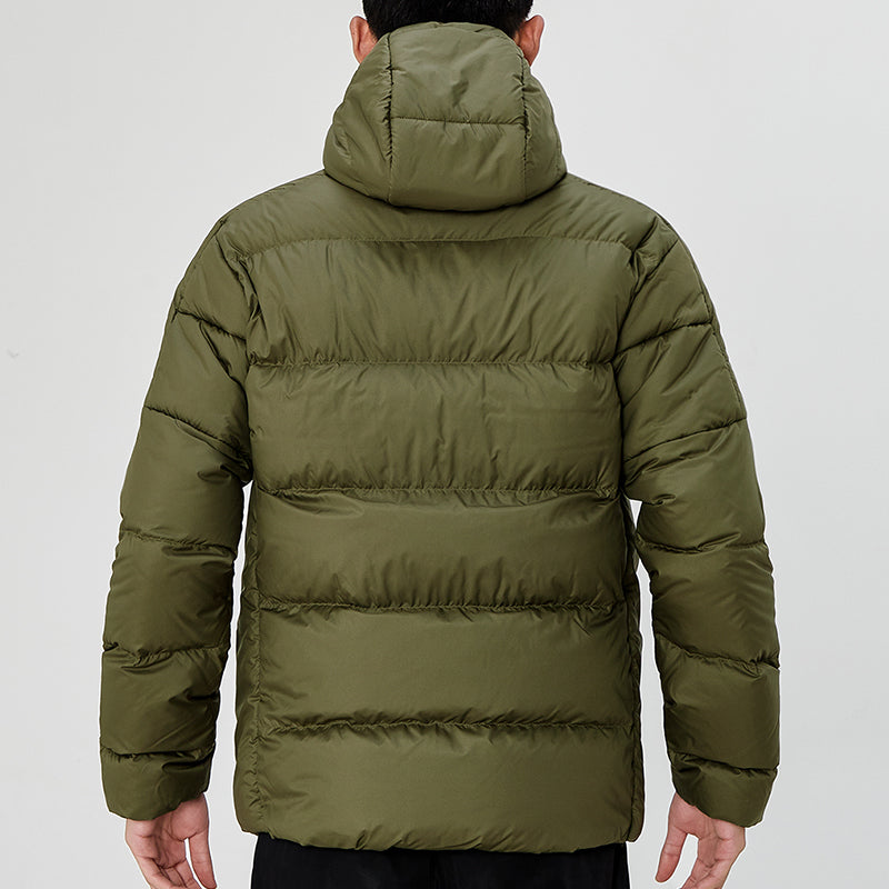 Men's adidas Ess Mid D H Jkt Stay Warm Sports Hooded Down Jacket Olive GT9138