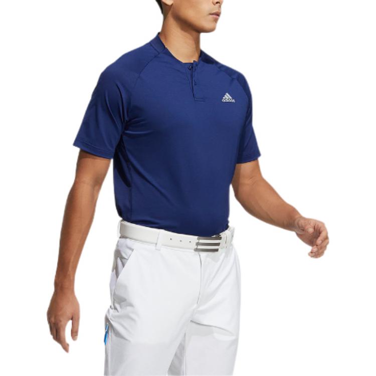 Men's adidas Logo Cotton Lapel Raglan Sleeve Short Sleeve polo Blue Polo Shirt HB3562