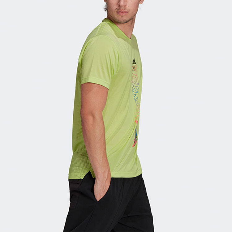 adidas Contrasting Colors Alphabet Printing Round Neck Short Sleeve Green H11680