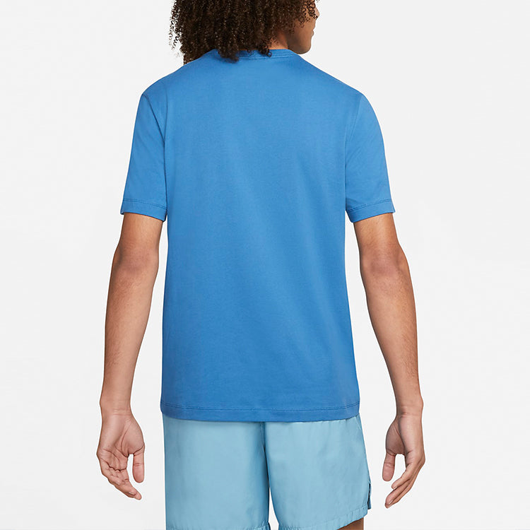 Nike Sportswear Club Embroidered Logo Round Neck Short Sleeve Blue AR4997-407