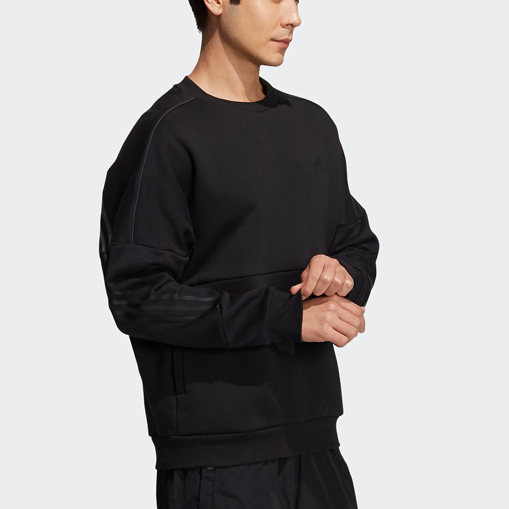 Men's adidas Si Wrd Crswt Splicing Sports Round Neck Pullover Black GT6351