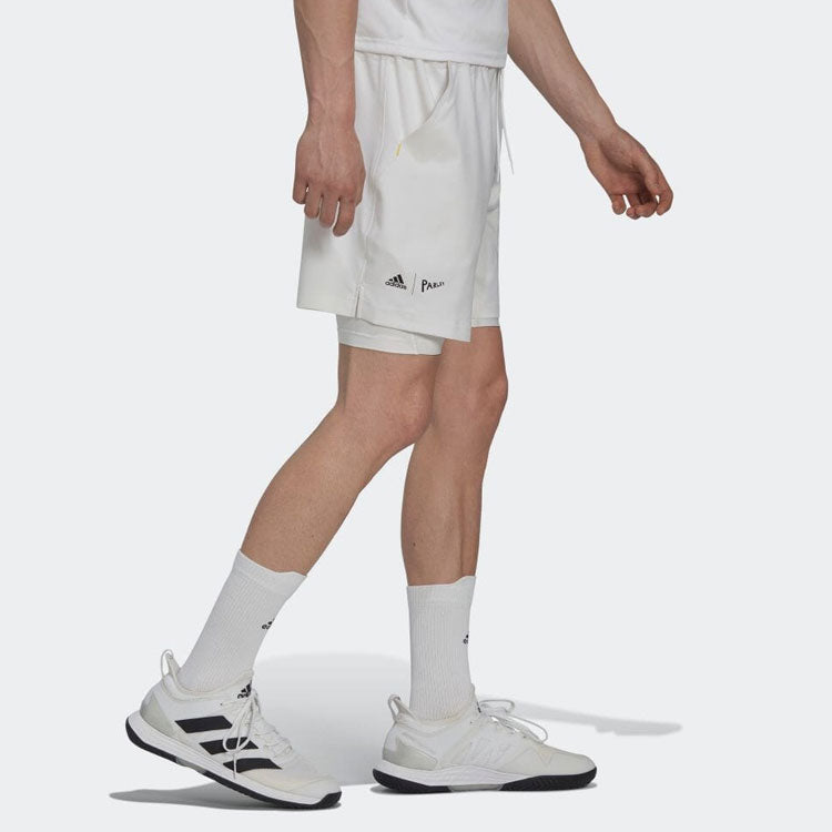 Men's adidas Solid Color 2 In 1 Athleisure Casual Sports Straight Tennis Shorts White HC8538