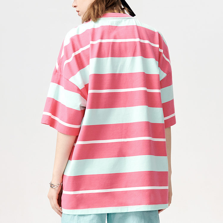 FILA FUSION Contrasting Colors Stripe Loose Sports Short Sleeve Light Lilac Purple T-Shirt T11W122114F-PC