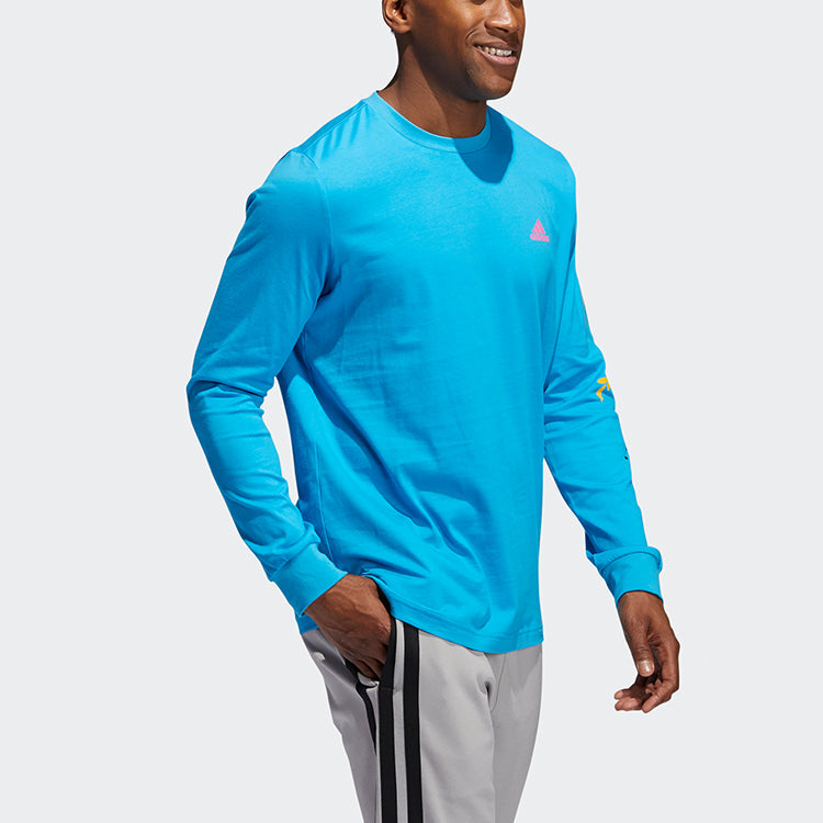 adidas Solid Color Round Neck Printing Sports Basketball Long Sleeves Blue GR1284