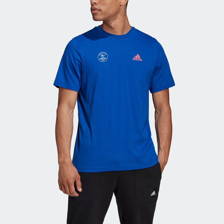 Men's adidas Printing Round Neck Casual Sports Short Sleeve Blue T-Shirt GE4666