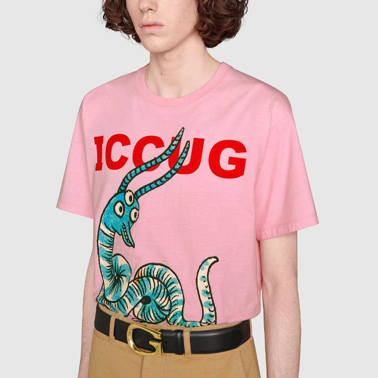 Gucci x Freya Hartas FW21 Crossover animal Printing Short Sleeve Pink 548334-XJDJW-5904