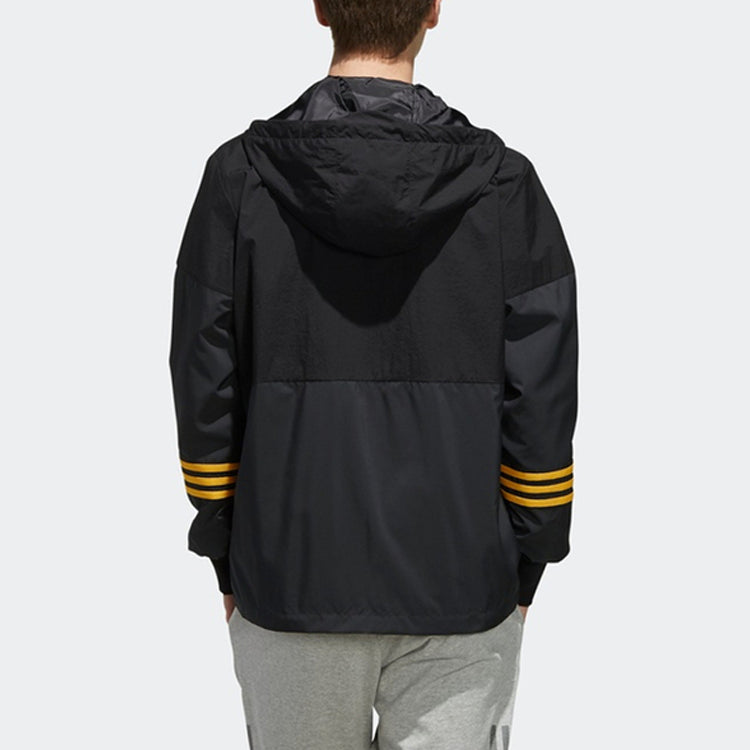 adidas neo Casual Sports Splicing hooded Windproof Jacket Black FK9947