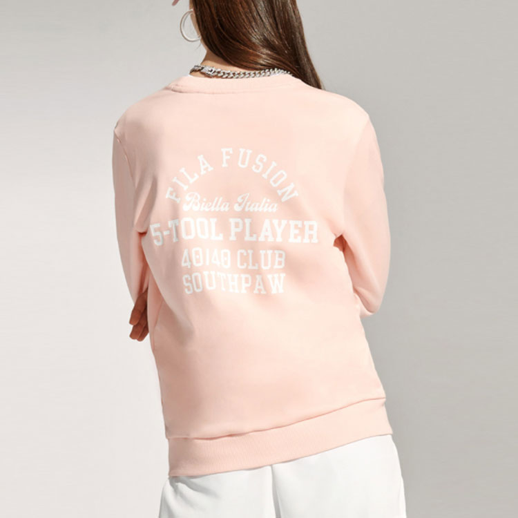 (WMNS) FILA FUSION Logo Printing Sports Round Neck Hoodie Pink T11W112208F-LP