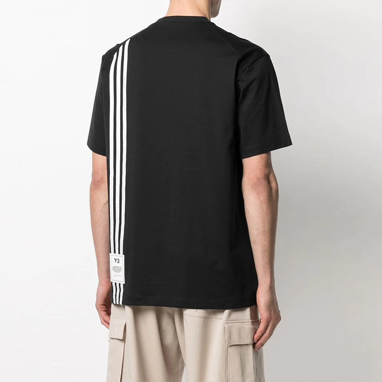 Men's Y-3 SS21 Rear Logo Stripe Short Sleeve Black T-Shirt H16334