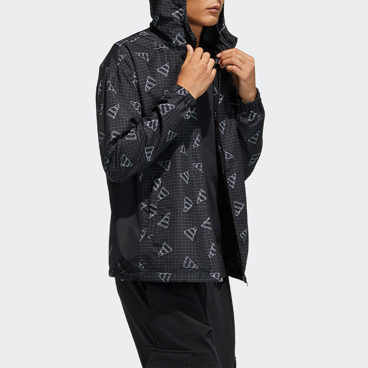 adidas Full Print Sports Loose Hooded Jacket Black GP1825