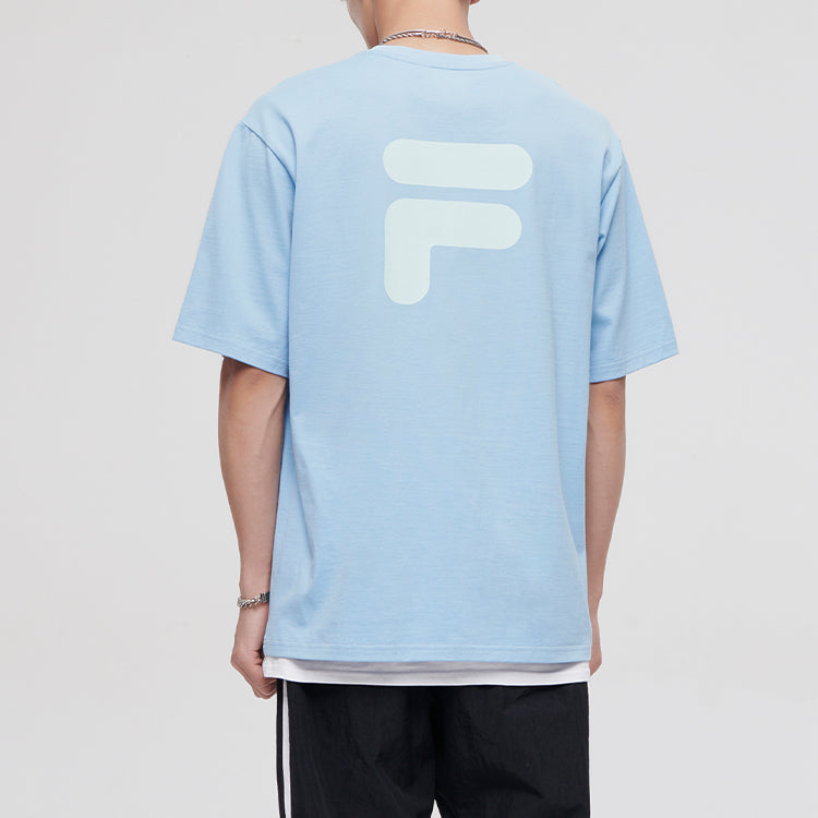 FILA FUSION Logo Printing Solid Color Loose Sports Short Sleeve Unisex Blue T11U126110A-LB