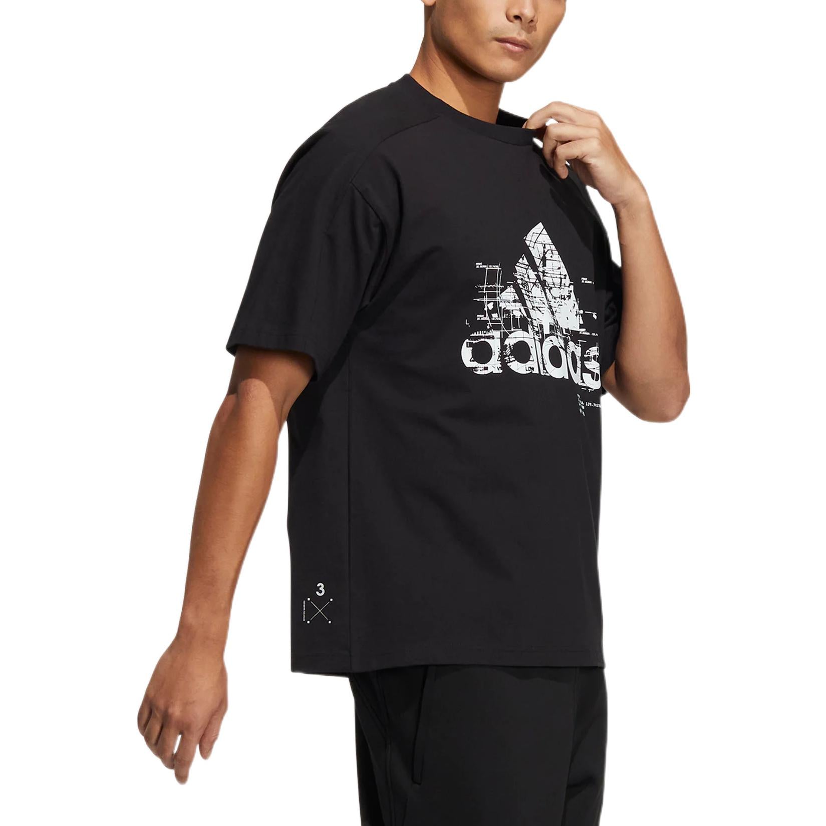 Men's adidas Line Large Logo Printing Round Neck Short Sleeve Black T-Shirt HD0066