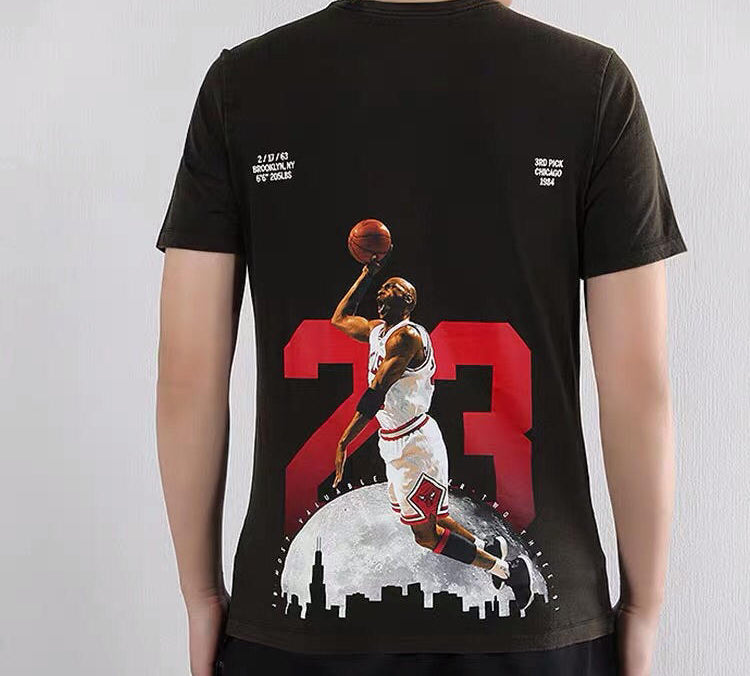 Air Jordan Back Printing Flying Man Retro Short Sleeve Distress Black AQ3735-010